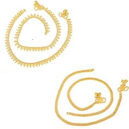 Traditional Simple ethnic 1 Gram Micro gold daily use Foot Single Leg Chain Golden Anklets Ghungroo payal combo for girls women ladies bridal pajeb Payjeb Painjan Pattilu -ANKLET PAYAL-AME024-image-71