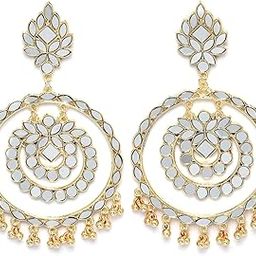 karatcart Gold Plated Mirror Studded Round Shape Dangler Earrings for Women-picture-0