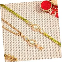 2 Pc Designer Rakhi Set for Brother and Bhabhi with Roli Chawal Pack, Skin-friendly Thread Rakhi Gift for Bhai with Lumba Rakhi, Bhaiya Bhabhi Rakhis Combo Gifts for Rakshabandhan Celebration-image-80