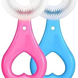 Kids Manual U Shape Toothbrushes Soft Silicone Children Whole Mouth Teeth Cleaning All Round Toothbrush For Kids Baby 2-12 Years Old (Heart Handle Toothbrush), 1 count, Blue-9
