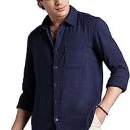 Men's Solid Casual Shirt with Patch Pocket with Spread Collar- 100% Cotton | Regular Fit | Full Sleeves | Soft & Comfortable | Summer Shirts for Men-image-1