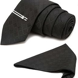 Mens Black Italian Silk Necktie Set Incl Pocket Square Chrome Tiepin American Style Formal Tie Gift Set for Men (TECPBL-#)-image-18