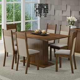 Madesa 6 Seater Dining Set with Cushioned Seats Rectangular Table Top Sturdy Wooden 160 Cm for Dining Room and Kitchen - Brown/Beige-image-79