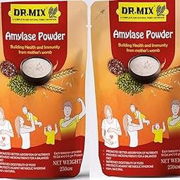 Dr Mix A Complete and Natural Family Nutrition Amylase Powder | Contains Enzymes and Probiotics | Improves Digestion | Increase Absorption of Nutrients | Decreases thickness of Food/Pack of 2-20