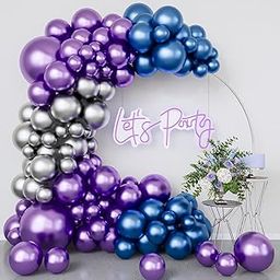 Flyloons 25 pcs Blue Silver Purple Metallic Chrome Balloons for Birthday Decoration items celebration Anniversary Girls Boys Men Women-image-93
