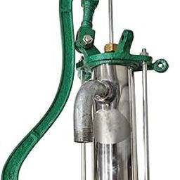Cast Iron C.I Domestic D3 Hand Pump for Home, Garden, Farm, Boat, Appartment, Petrol Bunk, Sump | Stainless steel Body | Green & Silver color | (EXTRA-HEAVY) | 20 Ft Depth Only | Wall Mount-image-2