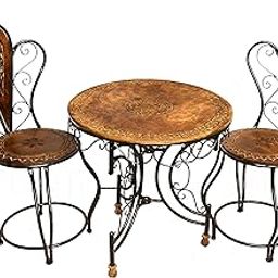 Urban Art Store Wood & Wrought Iron Patio Furniture Set Garden & Outdoor/Indoor Furniture (Brown, Black) Set of 3-1