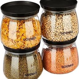 Amazon Brand - Solimo Plastic Storage Jar and Container Set I Air Tight & BPA Free Containers for Kitchen Storage Set I Grocery Kitchen Container Set I Multipurpose Jar,800 Ml Each, Set 4, Black-3