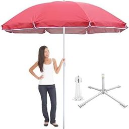 RAINPOPSON Garden Umbrella With Stand Outdoor Big Size for Garden,Shop,Hotel,Restudent (Red)-17