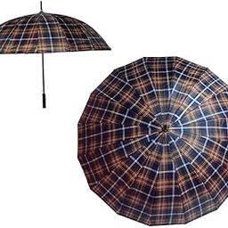 Brown Checked Striped Umbrella for Men & Women – Classic Unisex Rain Umbrella with Elegant Checkered Design, Strong Frame, Waterproof Canopy, Ideal for Outdoor Use-34