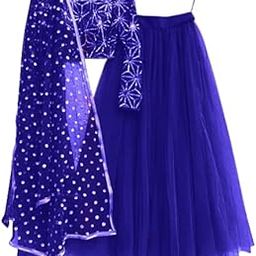 A lady's First Love Women's Party Semi-Stitched Long Sleeves Very Soft Net Lehenga Choli with Dupatta (Royal Blue)-picture-1