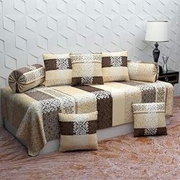 KIAAKSH Printed Diwan Set Glace Cotton Cloth Quality Designer Printed 8 Pieces Standard Size 60x90 Inches Diwan Set (1 Single Bedsheet, 2 Bolster Covers, 5 Cushion Covers) KD-Dwn 19-image-95