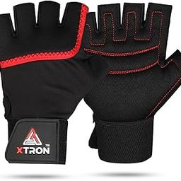 XTRON Gym Gloves Weight Lifting Fitness Gloves Men & Women for Workout, Training, Exercise, Cycling Gloves, Bike Sports Gloves (Elite DX 024) Black Red-image-0