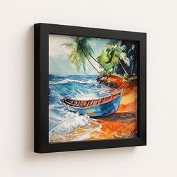 PAPER PAJAMA Framed Poster Realistic Goa Village Coastal Wall Art for Living Room & Cafe | Framed Seaside Painting | Photo Frame for Travel Decor (13×13 Inches)-image-74