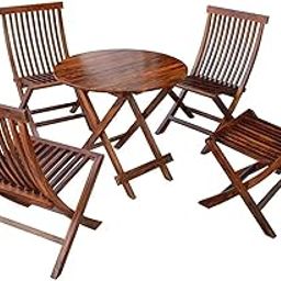 SAVITRIDECOR Sheesham Wood Foldable Coffee Table with 4 Folding Chairs | Multipurpose Teapoy Set for Balcony Garden, Outdoor and Patio Furniture (Honey Finish)-29