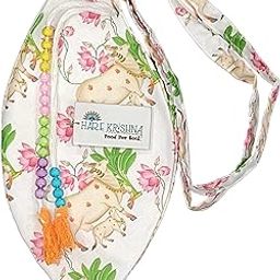 Hare Krishna Food For Soul Cow Calf Printed White Bead Bag for Chanting with Zipper Pocket, Sakshi Mala & Keychain-Jaap Mala Bag-Tulsi Mala Japa Bag-Gomukhi Bag (Combo)-16