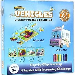 Butterfly EduFields 4-in-1 Vehicles Jigsaw Puzzle Set for Kids Age 3-7 | 38 Pcs Brain-Boosting Puzzle Toy with Coloring Worksheets for Boys & Girls | Preschool Learning-6