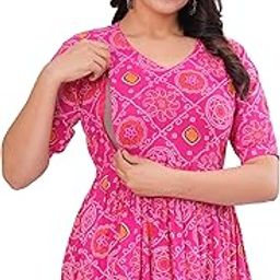 Women's Cotton Floral Printed Maternity Feeding Kurti with Zipper Maternity Gown for Women Feeding Dress-image-81
