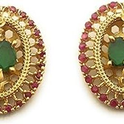 Traditional Gold Plated Ethnic Oval Leaf Designer Stud Earrings for Women/Girls – Large Size-10