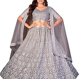 GREY THREAD EMBROIDERY NET SEMI STITCHED LEHENGA-image-79