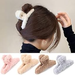 ENDEARING 4 pcs Fuzzy Claw Clips for Thick Hair, Cute Soft Fluffy Faux Fur Hair Clip, Plush Winter Hair Claw Clip fur hair clutcher Elegant Plush Hair Claw Set-image-70