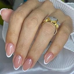 FWS Artificial fake Press On Nails Art Set (Set Of 20) Reusable Nails Extension,BridalNails,Stick-On Nails,Manicure Art Set, AcrylicNails,False Nails,DesignerNails | Nail Glue, Nail file, cuticle pusher, cleaning wipe | Glossy Nude French Shape Oval-image-98