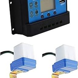 Automatic Day Night Switch 10 amp Load Capacity Solar Charge Controller 10A, Intelligent Battery Regulator for Solar Panel LCD Display with USB Port 12 Volts/24 Volts (10A) and-7