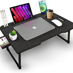 TEKCOOL Study Table Foldable Wooden Laptop Bed Tray Table, Multifunction Lap Tablet Desk with Cup Holder, Perfect for Eating Breakfast, Reading Book, Working, Watching Movie On Bed.,-28