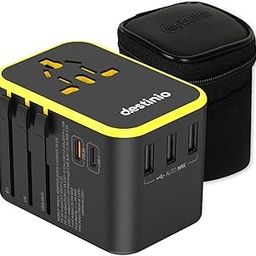 Destinio Universal Charger Adapter - 6-in-1 Fast Charging International Travel Adapter with PD, Type C & 3 USB Ports - All-in-One for US, UK, Europe - Type C Compatible (35 W - Yellow)-image-29