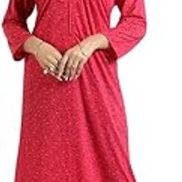 Women's- Full Sleeves-Feeding- Nursing- Maternity Nighty/Maxi/Gown/Nightdress/Nightwear- Hosiery Cotton Fabric- Floral Print- Embroidery with Zip (1, Pink)-image-76
