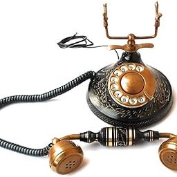 Decor Antique Vintage Collection Brass Antique Landline Telephone Black-image-57