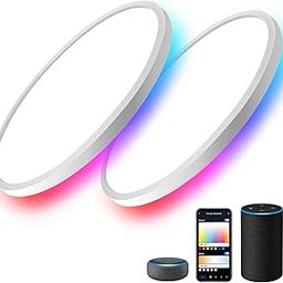 MELEGAN 2 Pack RGB Smart Ceiling Light, Super Slim LED Recessed Ceiling Light, Compatible with Alexa Google Home, 12 Inch 24W Dimmable 2700K-6500K for Bedroom, Kitchen, Dining Room-image-4