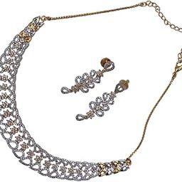 Stone-Studded Necklace & Earrings Set for Women | Floral Design with Gold-Tone Finish | Lightweight Ethnic Jewelry-image-91