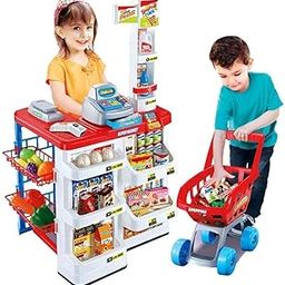 Kids Role Pretend playset Big Size Supermarket kit for Kids Toys with Shopping cart and Sound Effects Kitchen Set Toys for Boys and Girls for Birthday Gift Toys-image-32