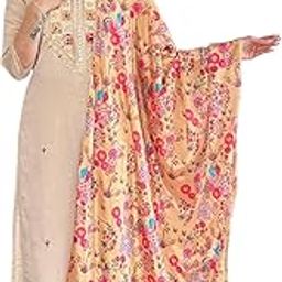 Women’s Chiku Rayon Embroidered Straight Kurta with Round Neck & 3/4 Sleeves,Pants and Silk Chiffon Printed Dupatta Elegant 3-Piece Ethnic Suit Set for Everyday Wear-Chiku-17
