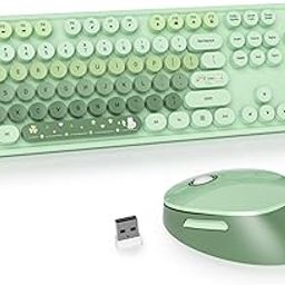 Green Wireless Keyboard and Mouse, 2.4GHz 104 Keys Full Size Cute Colorful Keyboard with Number Pads, Retro Typewriter Style, Round Key Cap for Windows PC Laptop, US Layout (108 Green Colorful)-image-56