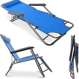 RAHU Portable Lounge Chair Full Flat Cot 2 in 1, Folding Camping Chair, Reclining Chair with Pillow for Indoor Outdoor Patio Deck Yard Beach Pool-image-54