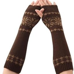 Dark Brown Floral Long Extended Knitting Woolen Warm Comfortable Fingerless Gloves Arm Warmer Winter Accessories Hand Warmer Sleeves for Women Girls-7