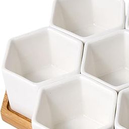 ATORSE Ceramic Hexagonal Succulent Plant Pots with Bamboo Tray Home Decor Style B-image-31