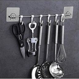 vSHARK Premium Self Adhesive Kitchen Accessories Items Organizer Rack Stand, Wall Hanging Hooks Strong Without Drilling/Bathroom Door Cloth Hanger Stainless Steel (SS Rod Sticker Hanger Hook, 1)-32