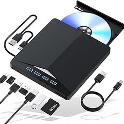 External CD/DVD Drive for Laptop, USB 3.0 Ultra-Slim Portable Burner Writer Compatible with Mac MacBook Pro/Air iMac Desktop Windows 7/8/10/XP/Vista (7 in1-Black)-9