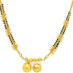 Short Mangalsutra Designs One Gram Gold Plated Necklace Vati Pendant Tanmaniya Nallapusalu Black Gold Beads Chain For Woman (18 Inches)-image-22