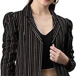 Black Striped Open Front Cotton Jacket with Embroidered Detail-picture-3