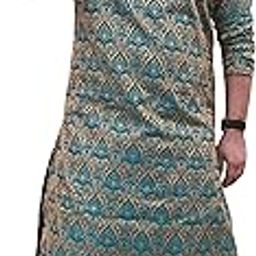 Men Jacquard Printed Kurta and Dhoti Set(Firozi and Mustard) 42-image-22