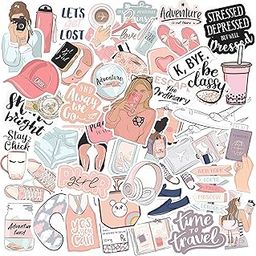 (Pack of 50) Aesthetic Laptop Stickers for Journal Supplies Kit, Phone Case, Quotes Stickers for Scrapbook, Cute Korean Accessories for Girls (Pack of 50), Vinyl, Self Adhesive-picture-22