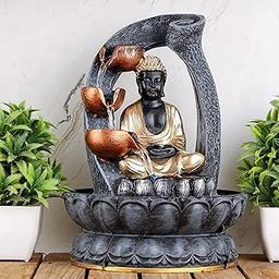 Global Grabbers Polyresin Table Top Indoor Outdoor Water Fall Fountain with LED Lights Home Decor Decoration Gift Gifting Items-GOL_GRY-SF24-(000)-image-47