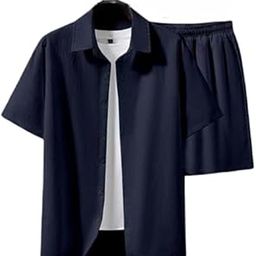 Mens Solid Half Sleeves popcorn Night Suit || Regular Fit || Men's Night Dress || || Night Dress for Men || Shirt & Shorts Combo for Beach, Summer, Holiday (Men, Navy Blue, L)-image-81
