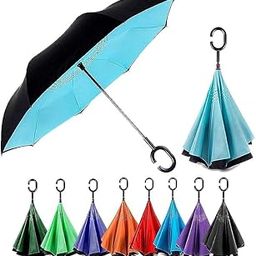 Reverse Umbrella with C-Shaped Handle and UV Protection Inverted Reversible No Drip Umbrella (Multicolor)-24