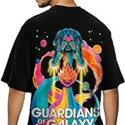 bewakoof Official Marvel Merchandise Guardians of The Galaxy Men's 100% Cotton 220 GSM Graphic Print Oversized Fit Round Neck T-Shirt-picture-48