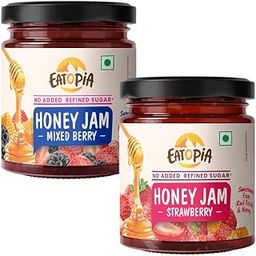 Eatopia Mixed Berry & Strawberry Honey Jam - Kids & Adult | Sugar Free | 100% Pure & Natural | No Preservatives | No Added Flavours | 70% Real Fruits & Wild Honey | Good for Gut Health |Pack of 2-480g-image-65